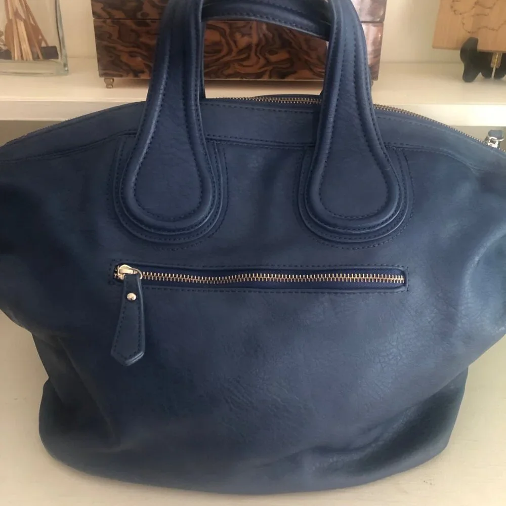 Blue Vachetta Scroll Leather & Lace Satchel Tote Bag - Picture 6 of 14